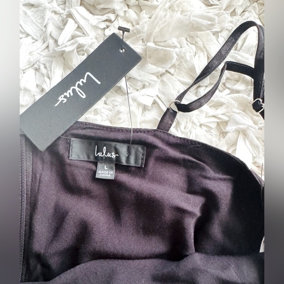 NWT Lulus Close to Your Heart Black Satin Jacquard Cowl Neck Slip Dress - Picture 8 of 10